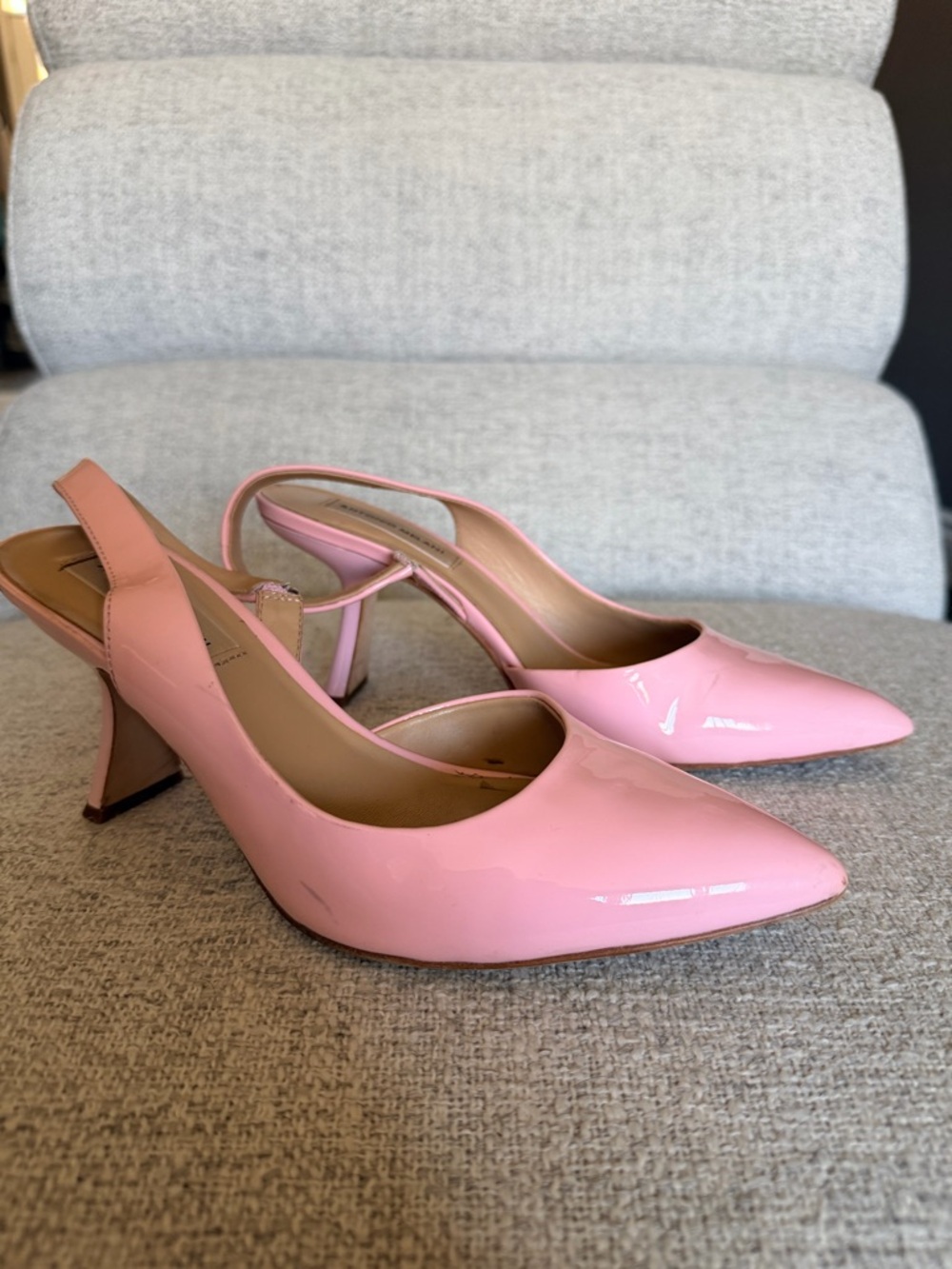 ANTONIO MELANI Patent Pink Pointed Slingback Pumps